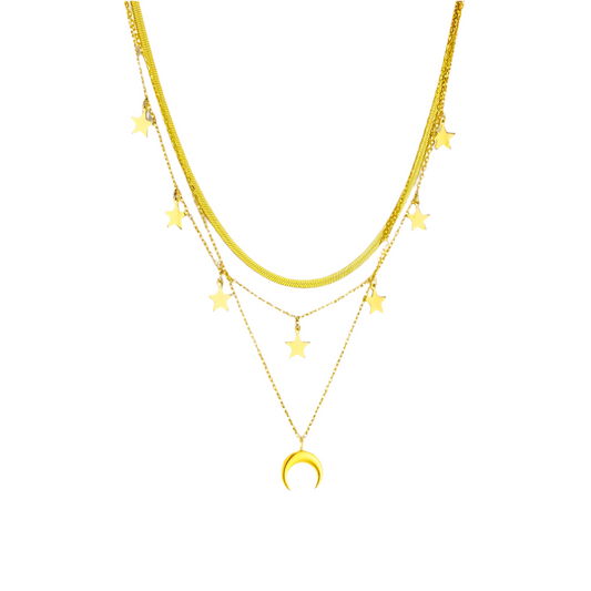HALF MOON STAR LAYERED NECKLACE