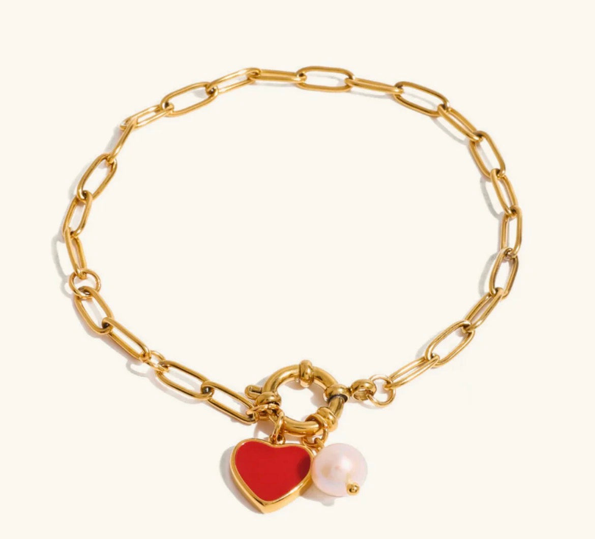 HANDMADE HEART AND PEARL BRACELET